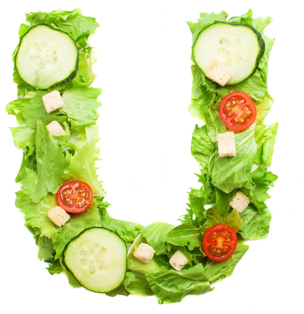 Yummy salad with the letter u
