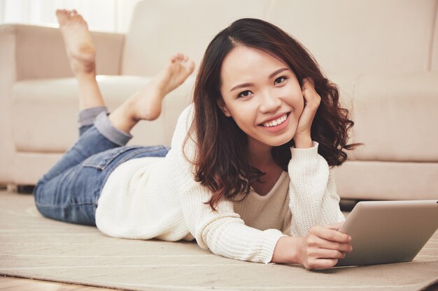 Yuong Vietnamese woman resting at home