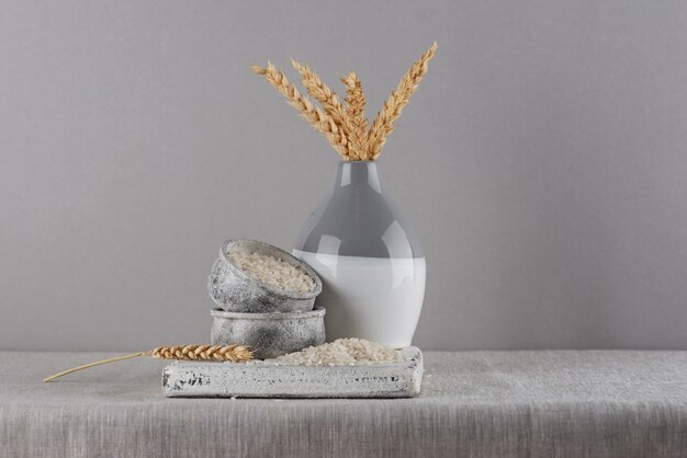 Zakat still life with grains and rice arrangement