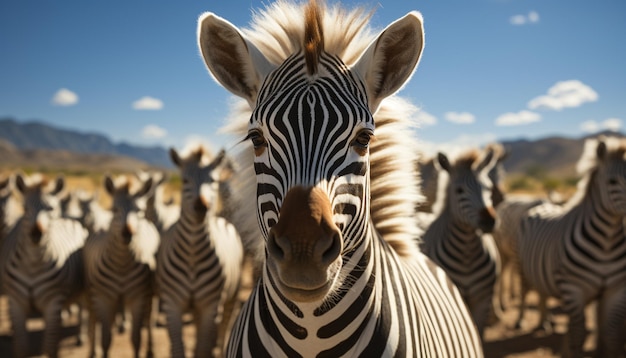 無料写真 アフリカのサバンナのシマウマの群れ人工知能によって生成された縞模様の自然の美しさ