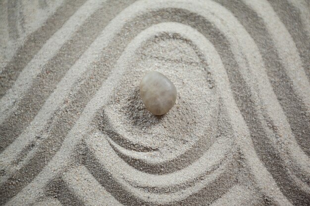 Zen garden with raked sand and stone