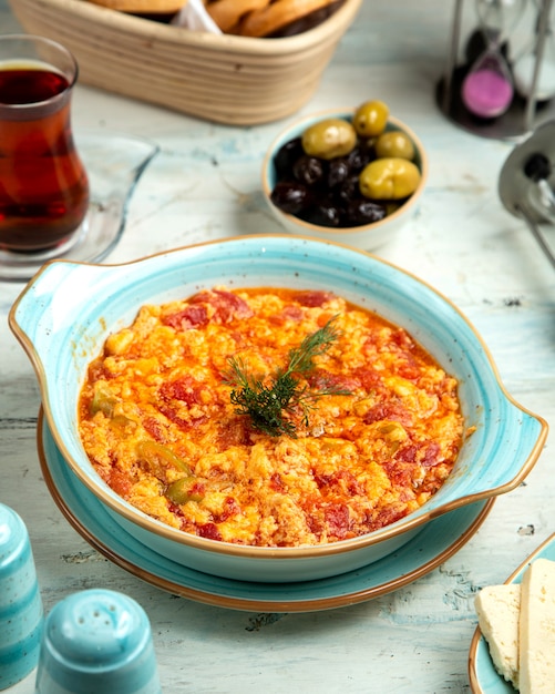 ÃÂ°zeri traditional fried eggs with tomatoes