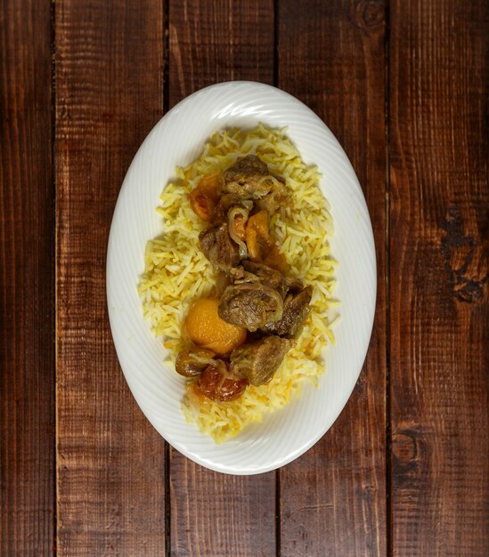 Ð°zeri traditional pilaf with meat and chestnuts