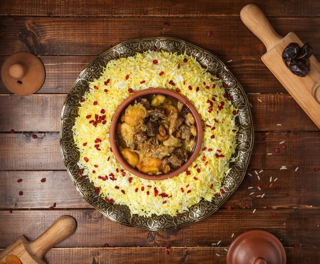 Ð°zeri traditional pilaf with meat and chestnuts