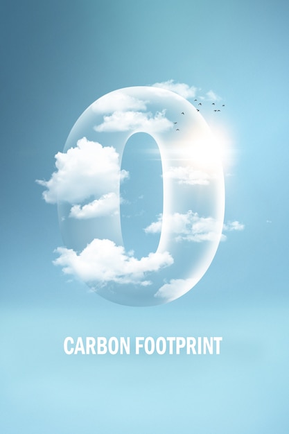 Zero carbon footprint text with clouds texture