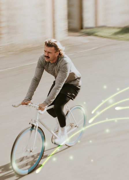 Foto gratuita trasporto a zero emissioni con sfondo uomo in bicicletta