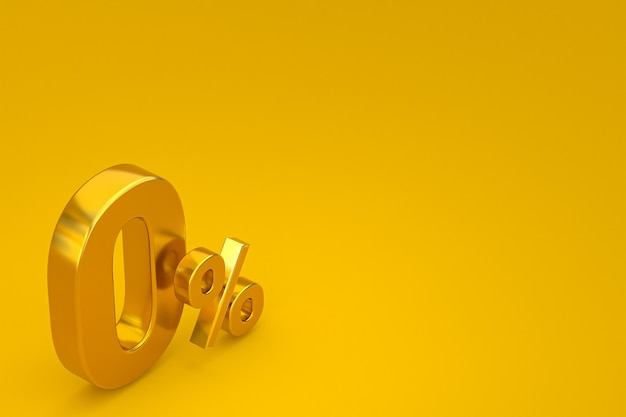 Знак нулевого процента и скидка на продажу на желтом фоне со специальной ставкой предложения. 3d рендеринг