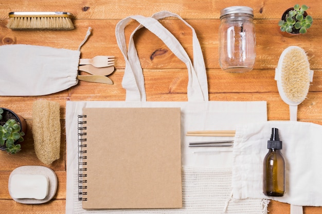 Zero waste assortment on wooden background