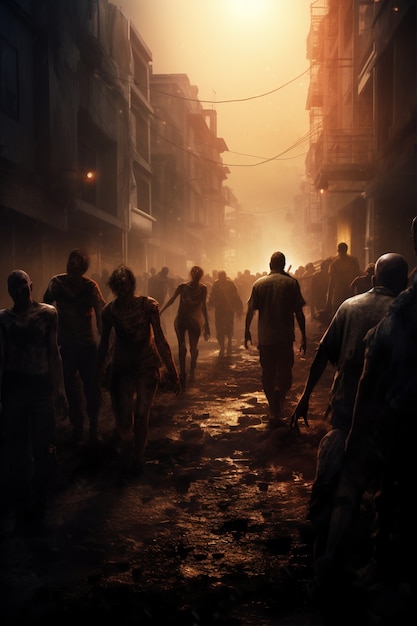 Foto gratuita zombie che camminano per la città