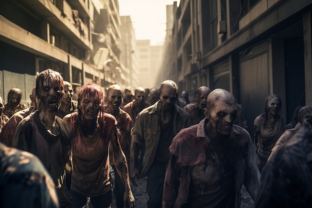 Free photo zombies walking in the city