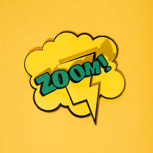 Free photo zoom phrase cartoon expression illustration on speech bubble against yellow background