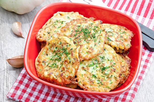 Zucchini pancakes in a bowl