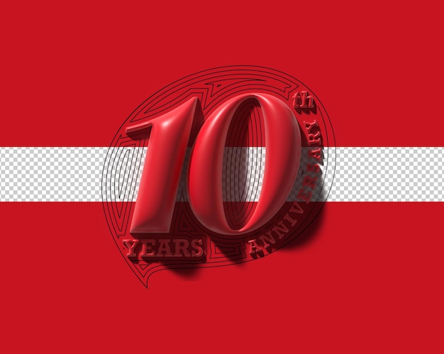 10th years anniversary celebration 3d render transparent psd file