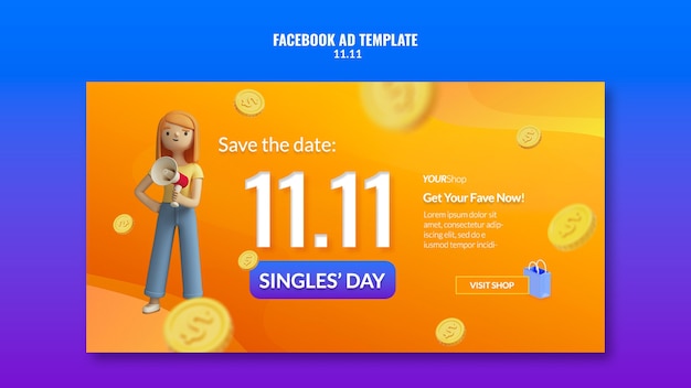 PSD gratuito 11.11 vendita flash modello di facebook