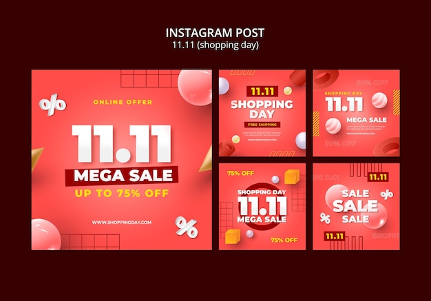Бесплатный PSD 11.11 флэш-продажа шаблона постов в instagram