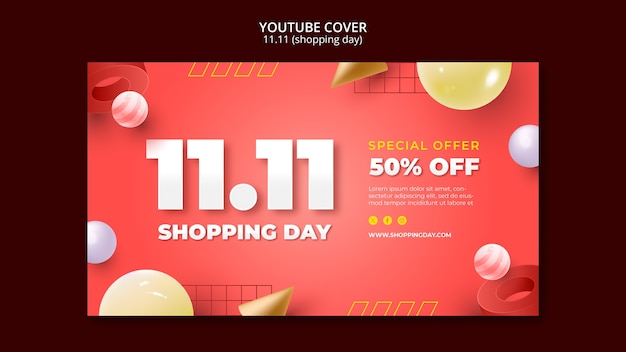 Бесплатный PSD 11.11 флеш-продажа шаблона обложки youtube