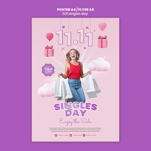 Free PSD 11.11 singles day vertical poster template