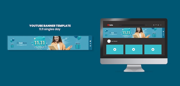 無料PSD 11.11独身の日youtubeバナーテンプレート