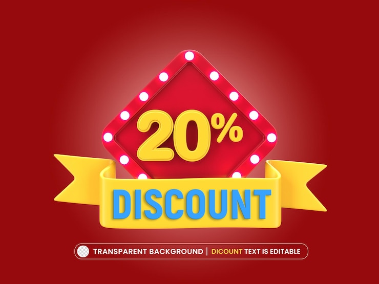 Free PSD 20 percent discount offer 3d neon banner template