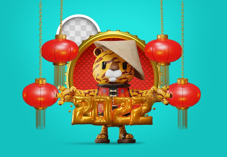 Free PSD 2022 chinese new year background with lamps. 3d illustration