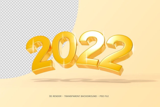 2022 золотой новый год 3d визуализации на изолированном прозрачном фоне