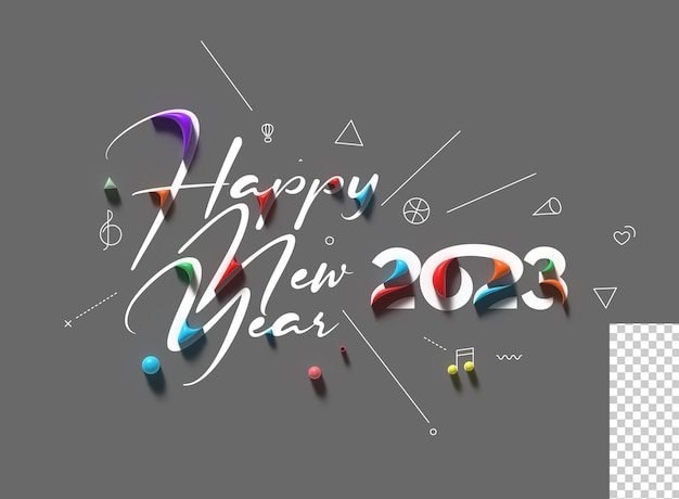Бесплатный PSD 2023 happy new year 3d render text типография дизайн баннер плакат 3d иллюстрация