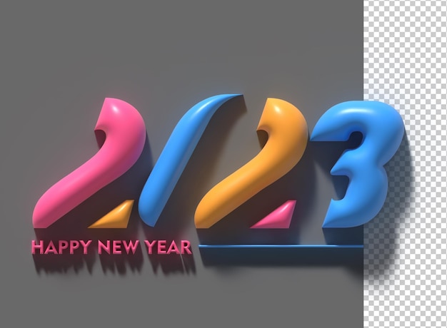 Бесплатный PSD 2023 happy new year 3d render text типография дизайн баннер плакат 3d иллюстрация