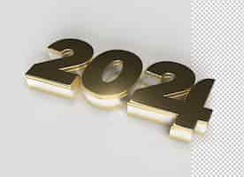 Free PSD 2024 happy new year gold lettering typographical transparent psd