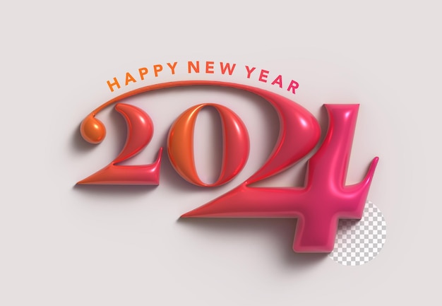 2024 Happy New Year Lettering Typographical Transparent PSD