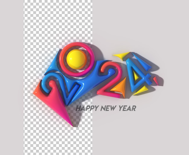 Free PSD 2024 happy new year lettering typographical transparent psd