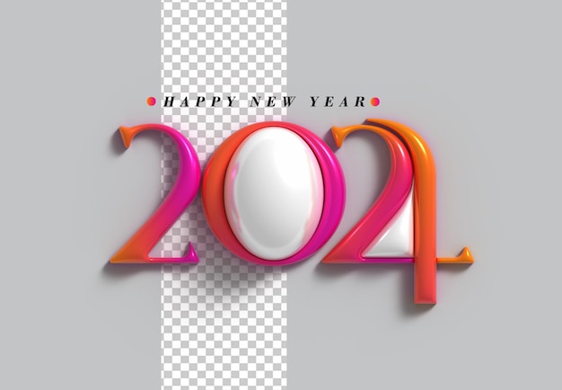 Free PSD 2024 happy new year lettering typographical transparent psd