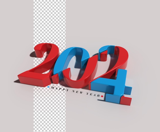 Free PSD 2024 happy new year lettering typographical transparent psd