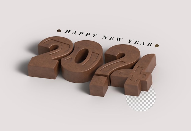Бесплатный PSD 2024 с новым годом надпись типографская прозрачная psd