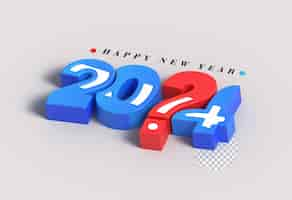 Free PSD 2024 happy new year lettering typographical transparent psd