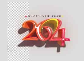 Free PSD 2024 happy new year lettering typographical transparent psd