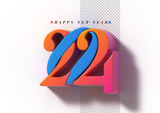 Free PSD 2024 happy new year lettering typographical transparent psd