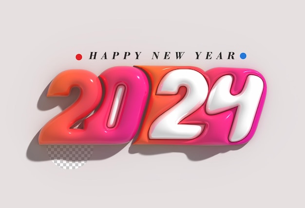 2024 happy new year lettering typographical transparent psd