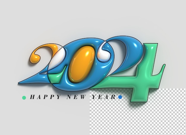 Free PSD 2024 happy new year lettering typographical transparent psd