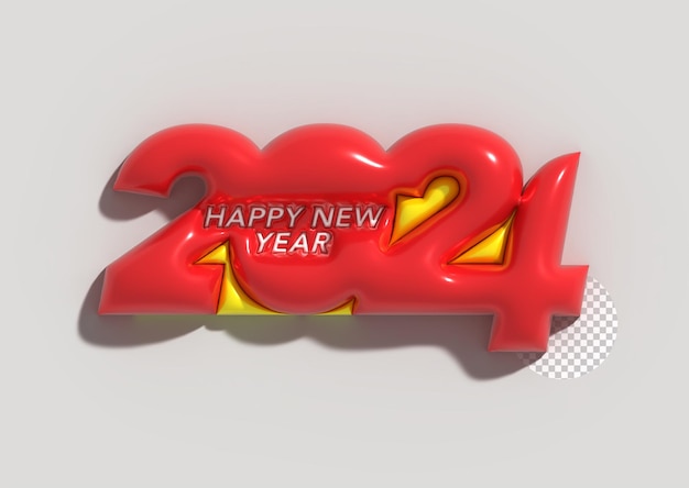 2024 Happy New Year Lettering Typographical Transparent Psd