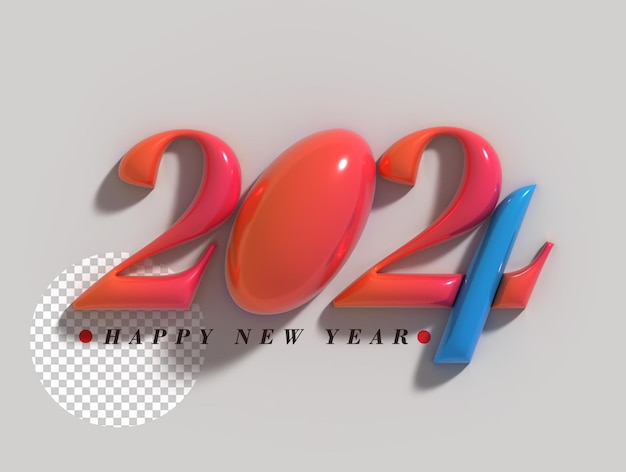 Free PSD 2024 happy new year lettering typographical transparent psd