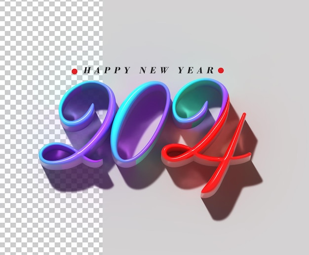 Free PSD 2024 happy new year lettering typographical transparent psd