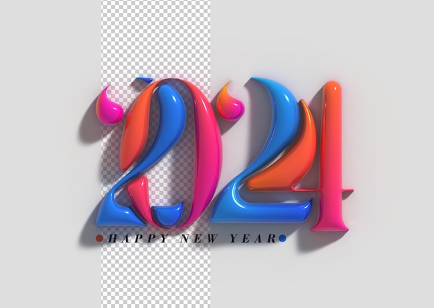 2024 Happy New Year Lettering Typographical Transparent Psd