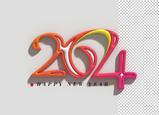 Free PSD 2024 happy new year lettering typographical transparent psd