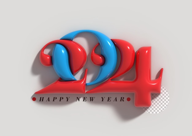 Free PSD 2024 happy new year lettering typographical transparent psd