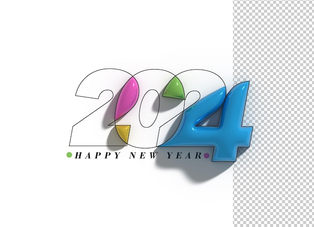 Free PSD 2024 happy new year line lettering typographical transparent psd