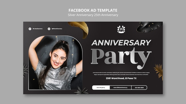 PSD gratuito modello facebook per la celebrazione del 25° anniversario