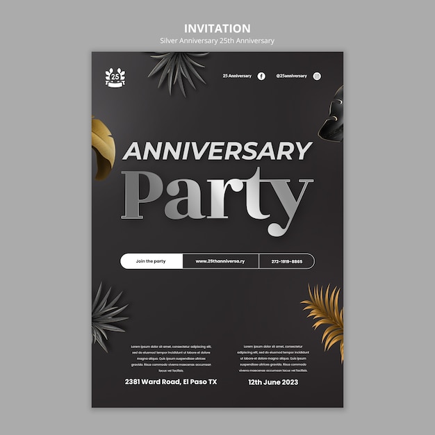 Free PSD 25th anniversary celebration invitation template