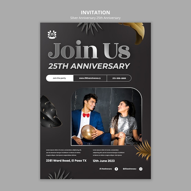 Free PSD 25th anniversary celebration invitation template