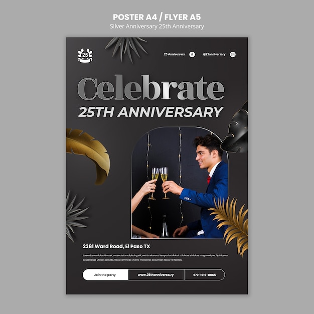 Free PSD 25th anniversary celebration poster template