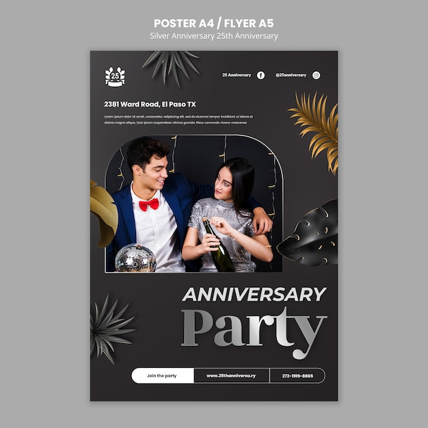 PSD gratuito modello di poster per la celebrazione del 25° anniversario